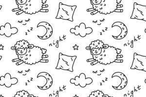 Good Night Doodle Sleep Drawing. Pattern of sleep doodle Good night symbols in sketch style. count the sheep vector