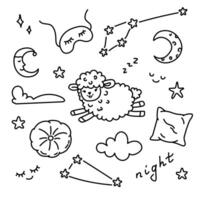 Set of doodles on the theme of sleep. Good night. Symbols. Count the sheep. vector