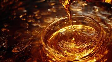 A glass of liquid is poured into a cup, creating a splash photo