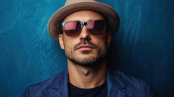 A man wearing a hat and sunglasses photo