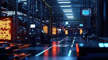 A long hallway with many electronic displays photo