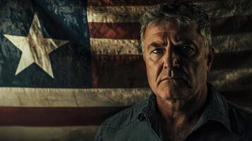 A man in front of an american flag photo