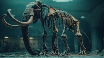 An elephant skeleton is standing in a museum photo