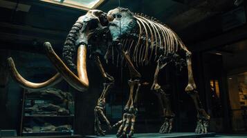 A mammoth skeleton in a museum photo