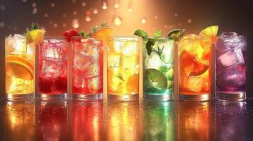 A row of colorful drinks in glasses photo