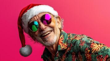 A man wearing sunglasses and a santa hat photo