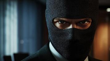 A man in a black mask and suit photo