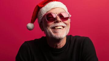 A man with sunglasses and a santa hat smiling photo