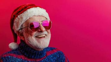 A man wearing a santa hat and sunglasses photo