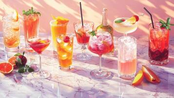 A table with many different drinks on it photo