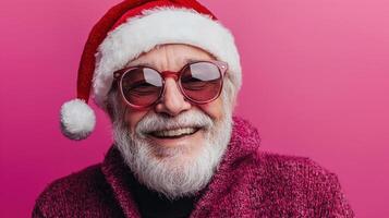 A man wearing a santa hat and sunglasses photo