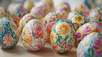 A row of painted eggs with flowers on them photo