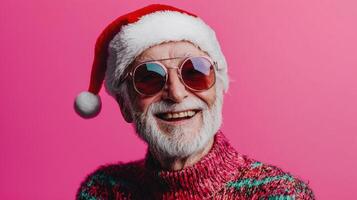 A man wearing a santa hat and sunglasses photo