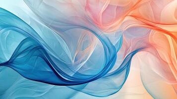 Soft, translucent fabric ripples and swirls in vibrant hues of blue, orange, and pink, creating a flowing texture that is both dynamic and soothing photo