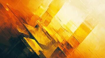 Vibrant geometric shapes form an abstract representation of a cityscape, bathed in warm gold and orange tones, evoking an energetic and dynamic atmosphere photo