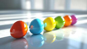 Easter eggs in a row on a white surface photo