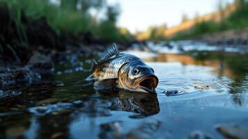 A fish is swimming in a river photo