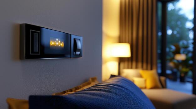 A wall mounted device with a screen showing a lit candle photo