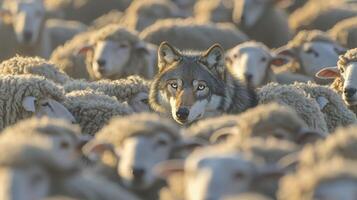 Wolf in a flock of sheep photo