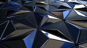 A detailed view of a textured surface featuring an array of triangular shapes with a shiny metallic finish. The angles create fascinating reflections, enhancing the three-dimensional appearance photo