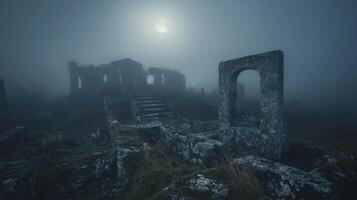 The moon is shining through the foggy sky photo