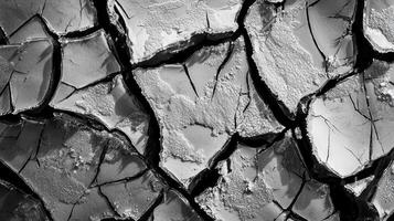 Black and white photograph of cracked and cracked tree bark photo