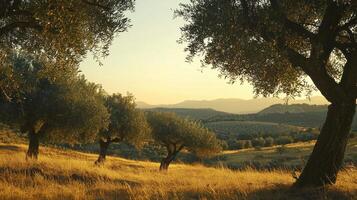Olive trees in the sunset photo