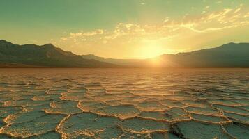 The sun is setting over a desert landscape photo