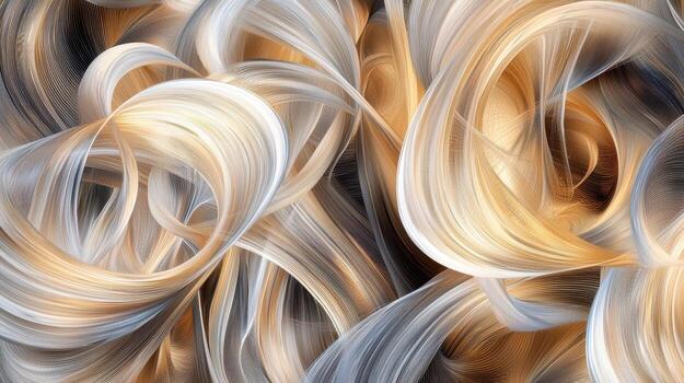 Abstract swirls of gold and white in a black background photo