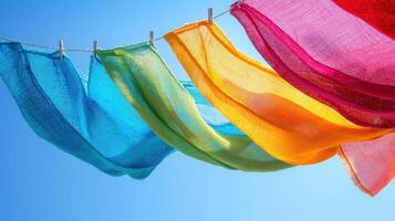Rainbow colored cloth hanging on a clothesline photo
