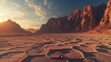 The desert at sunset with rocks and sand photo