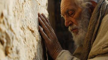An old man praying at the wall photo