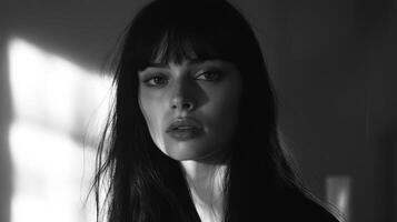 A black and white photo of a woman