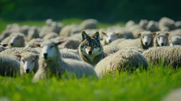 Wolf in the sheep pasture photo