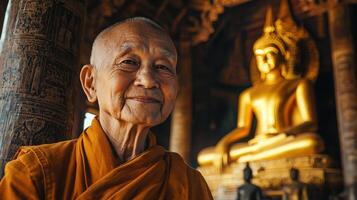 An old monk in a temple photo
