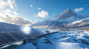 Solar panels on a snowy mountain photo