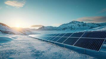 Solar panels on a snowy mountain photo