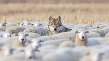 Wolf in a flock of sheep photo