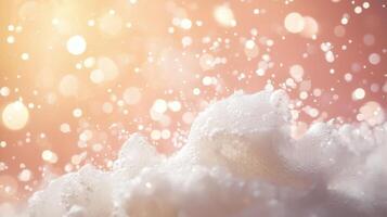 White sugar foam on a pink background photo