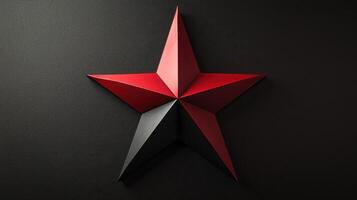 A red and black star on a black background photo
