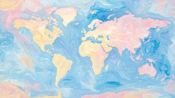 A painting of the world map in pastel colors photo