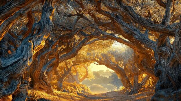 An image of a tree tunnel with a sun shining through it photo