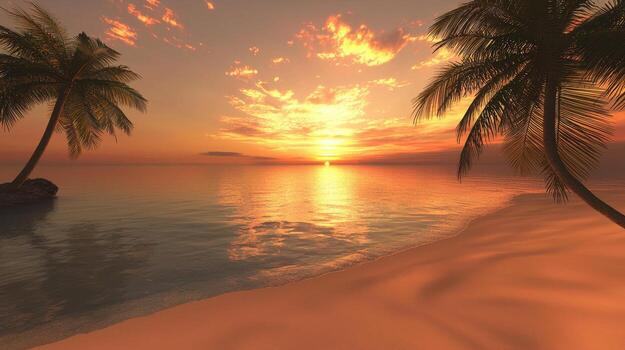 A tropical beach scene with palm trees photo