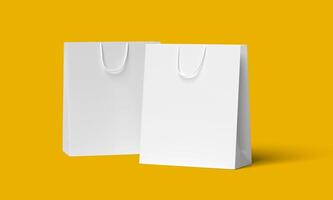 White paper bag mockup on yellow background photo