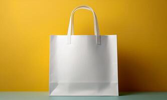 White shopping bag mockup on yellow background photo