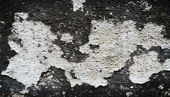 A black and white photo of a wall with peeling paint