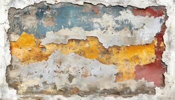 An old, dirty wall with paint peeling off photo