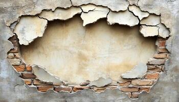 A hole in the wall with a brick photo
