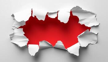 A hole in the wall with a red flag photo