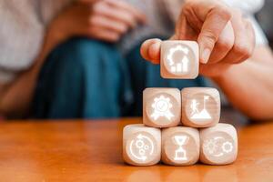 Visual representation of the Kaizen concept using wooden blocks symbolizing growth, efficiency, and continuous improvement. photo